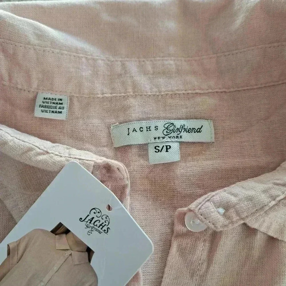 NWT Jachs Girlfriend Short Sleeved Linen Blend Blouse Small Pink Lightweight Top - Picture 7 of 14